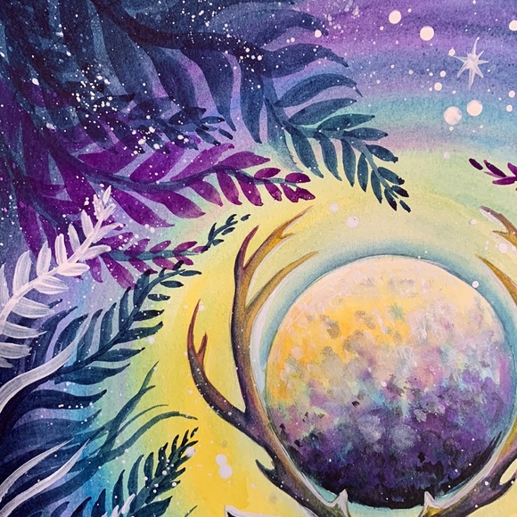 SALE!! Buck Supermoon painting deer in moonlight pagan - Picture 4 of 4